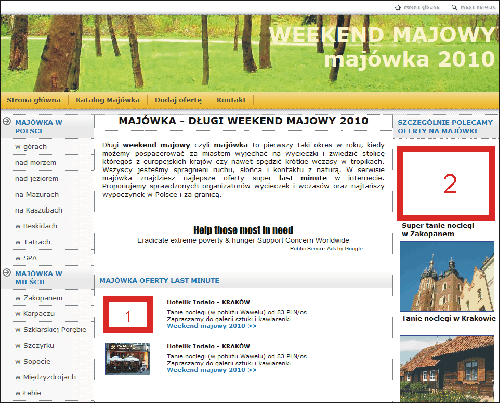 Tani długi weekend majowy - położenie reklam w serwisie