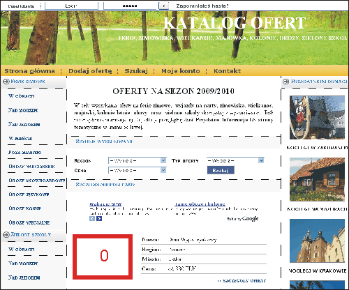 Oferty zimowiska w górach - położenie reklam w serwisie